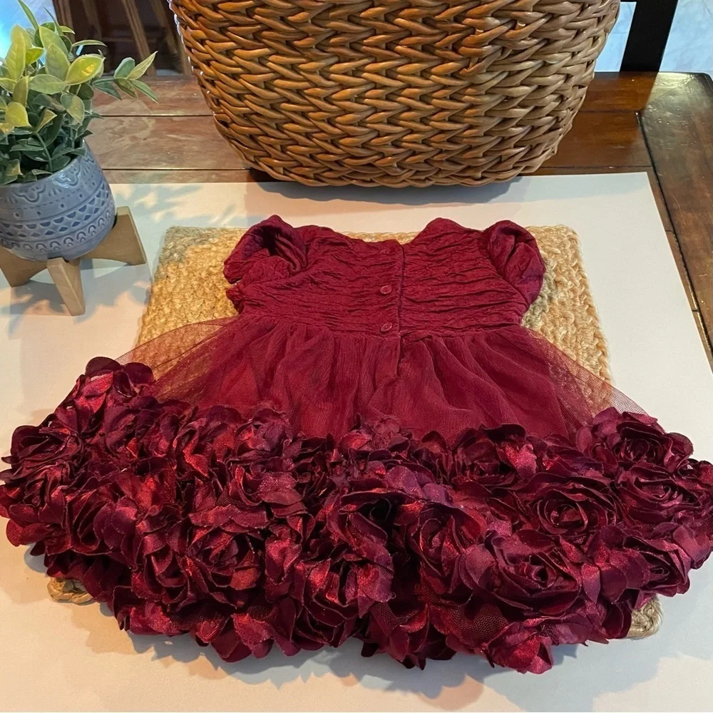 Adorable ruffled dress in deep burgundy